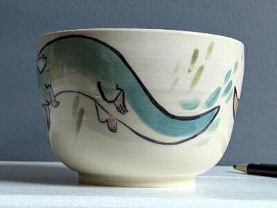 Large Stoneware Bowl - Otter Couple - Image 3