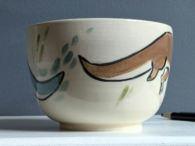 Large Stoneware Bowl - Otter Couple - Image 4