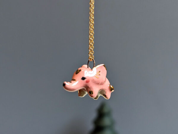 pendant elephant porcelain pink gold