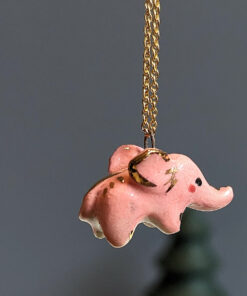 pendant elephant porcelain pink gold