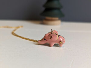 pendant elephant porcelain pink gold