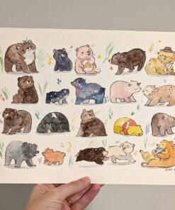 original painting watercolor 20 bears