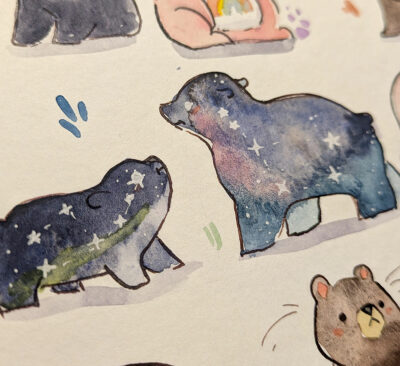 original painting watercolor 20 bears