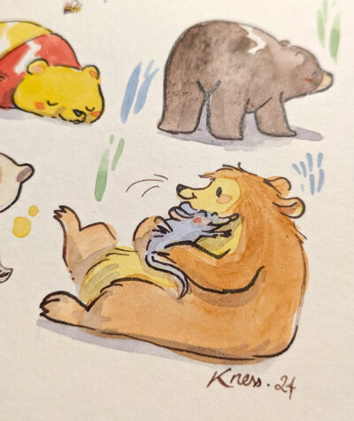 Original Watercolor Painting - 20 Bears, a mouse and a bee - Image 3