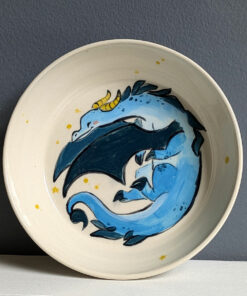 cute blue dragon plate handmade by kness