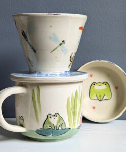 adorable frog and dragonflies pour-over set for coffee by kness