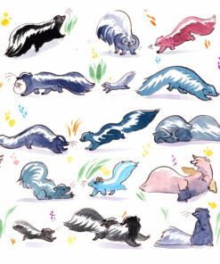 27 striped skunks watercolor