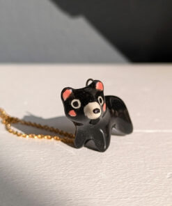adorable black bear pendant porcelain handmande