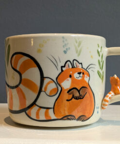 mug red pandas sculpted handle