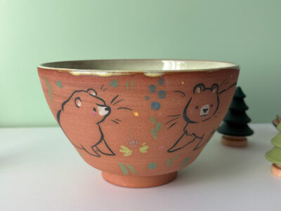 Bowl - Red Stoneware - Bears - Image 2