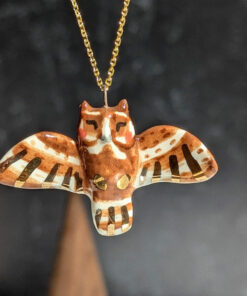 cute eastern screech owl porcelain pendant