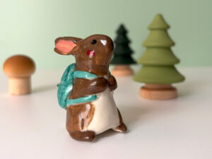 adorable backpack bunny porcelain figurine handmade by kness