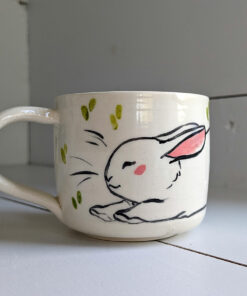 adorable white bunny porcelan mug handmade