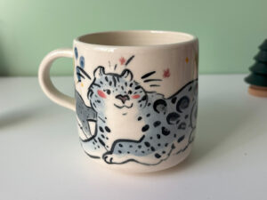 adorable snow leopard mug handmade in Canada