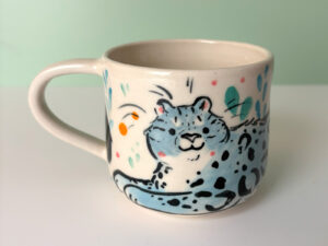 adorable snow leopard mug handmade in Canada