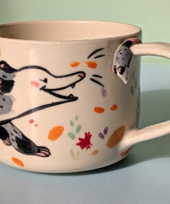 Adorable opossum sculpted mug handmade with porcelain