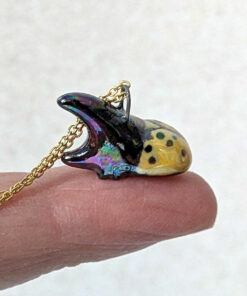 yellow beetle pendant adorable porcelain handmade by kness