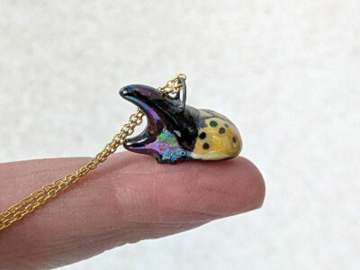 yellow beetle pendant adorable porcelain handmade by kness