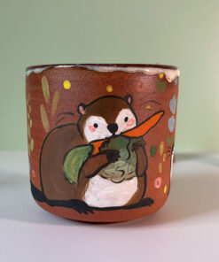 cutest beaver cup with mama and baby and vegetables