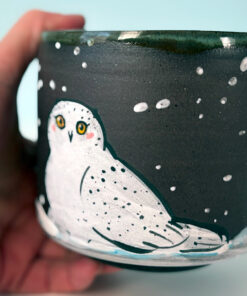 black cup snowy owl handmade cute