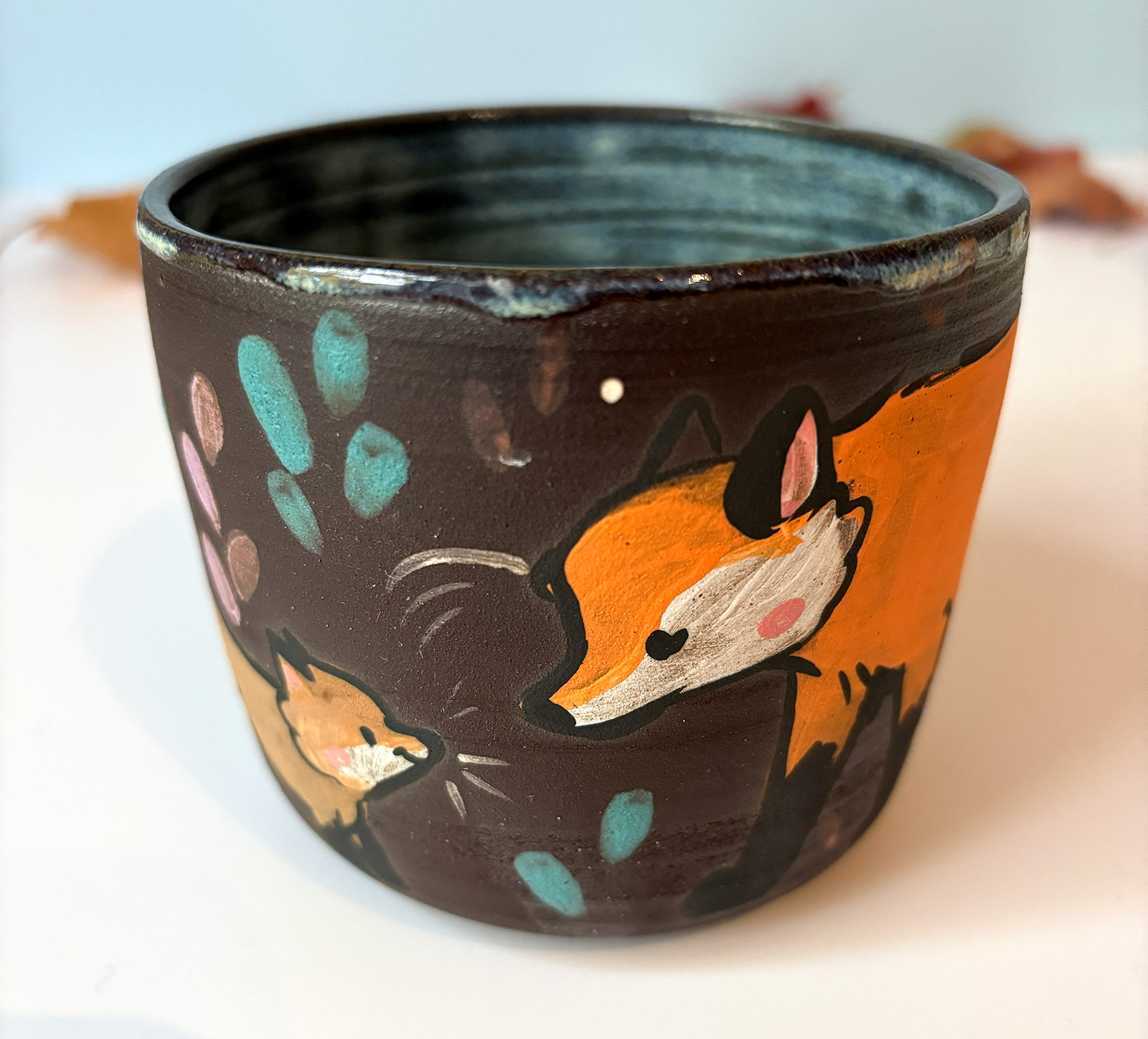 cute cup red foxes