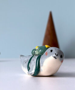 cutest seal figurine with a backpack, handmade porcelain collectible piece