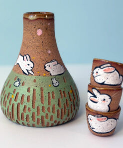 adorable sake set with bunnies