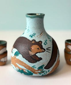 sake set martens and mustelid, adorable and handmade ceramic set for sake whisky
