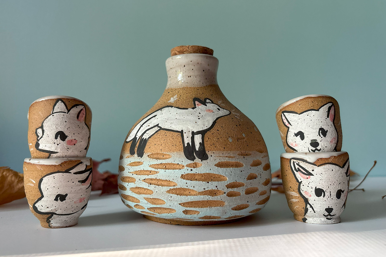 Sake Set - White Foxes - Image 4