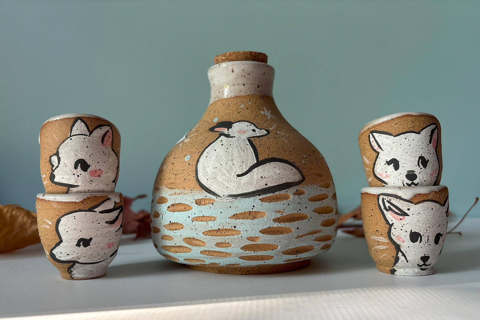 Sake Set - White Foxes - Image 3