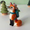 adorable figurine of a fox in a backpack with a passenger handmade in Canada by Kness
