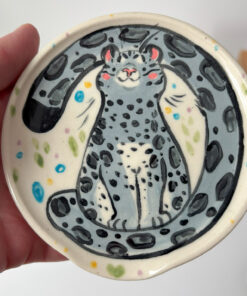 snow leopard spoon rest handmade in Canada by Kness Cute Pottery