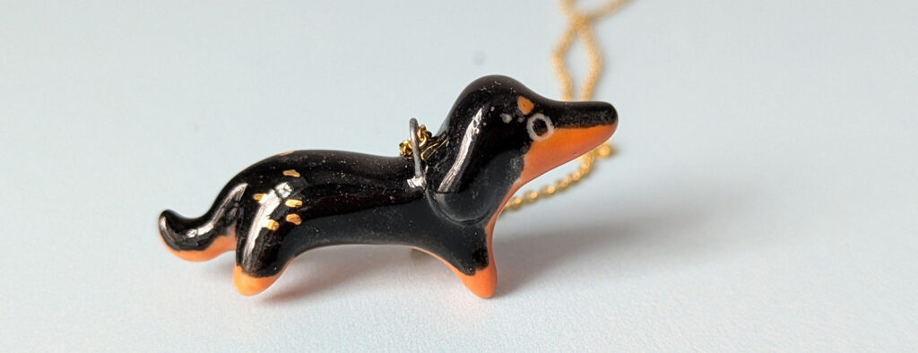 dachshund portrait pendant with gold