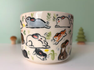 adorable bunnies cup all handmade and painted by kness in Canada