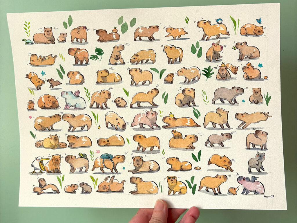 Peinture Originale - 68 Capybaras