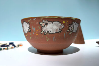 Bowl - Red Stoneware - Sheep + Corgi - Image 4
