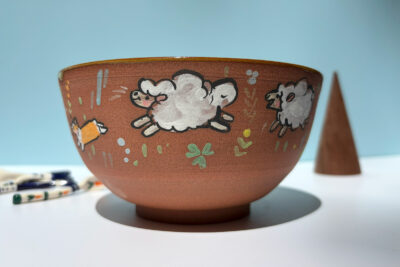 Bowl - Red Stoneware - Sheep + Corgi - Image 2
