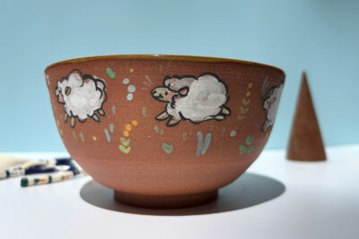 Bowl - Red Stoneware - Sheep + Corgi - Image 3