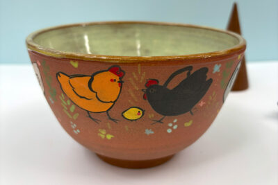 Bowl - Red Stoneware - Chicken - Image 3