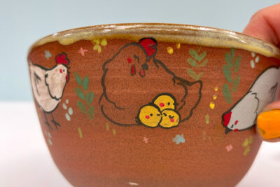 Bowl - Red Stoneware - Chicken - Image 6