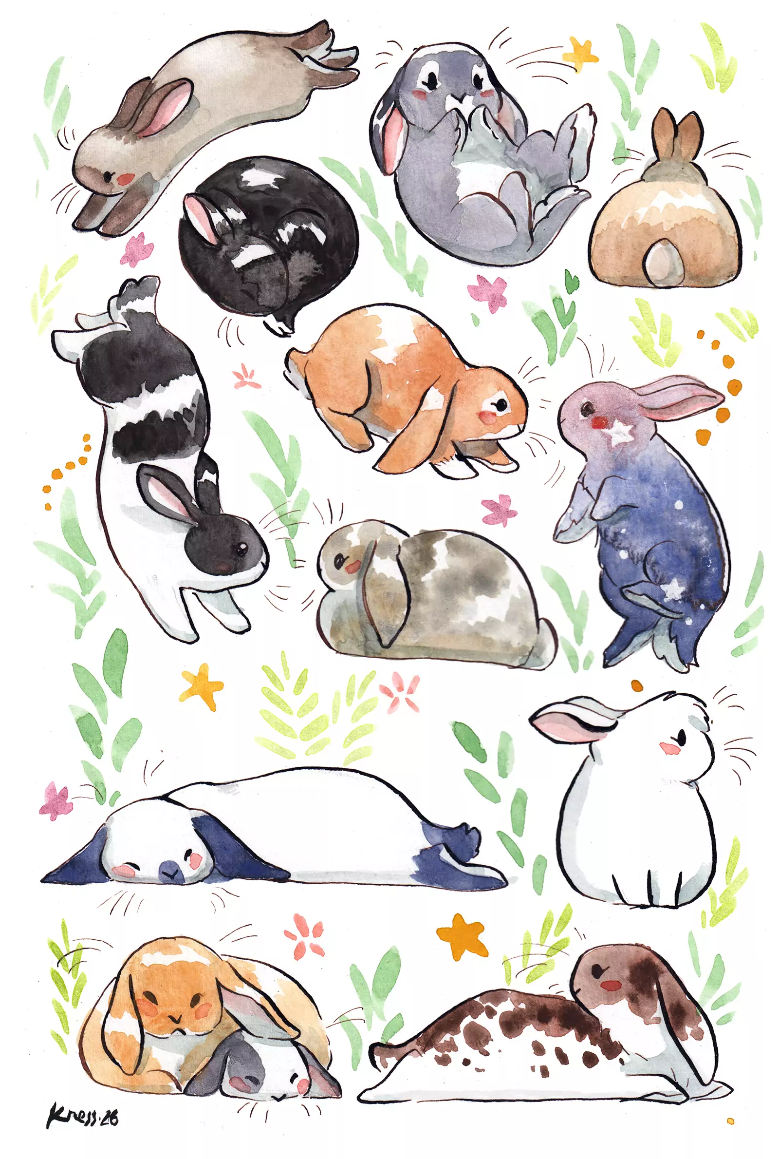 Alternative view of Original Watercolor Painting - 16 Bunnies