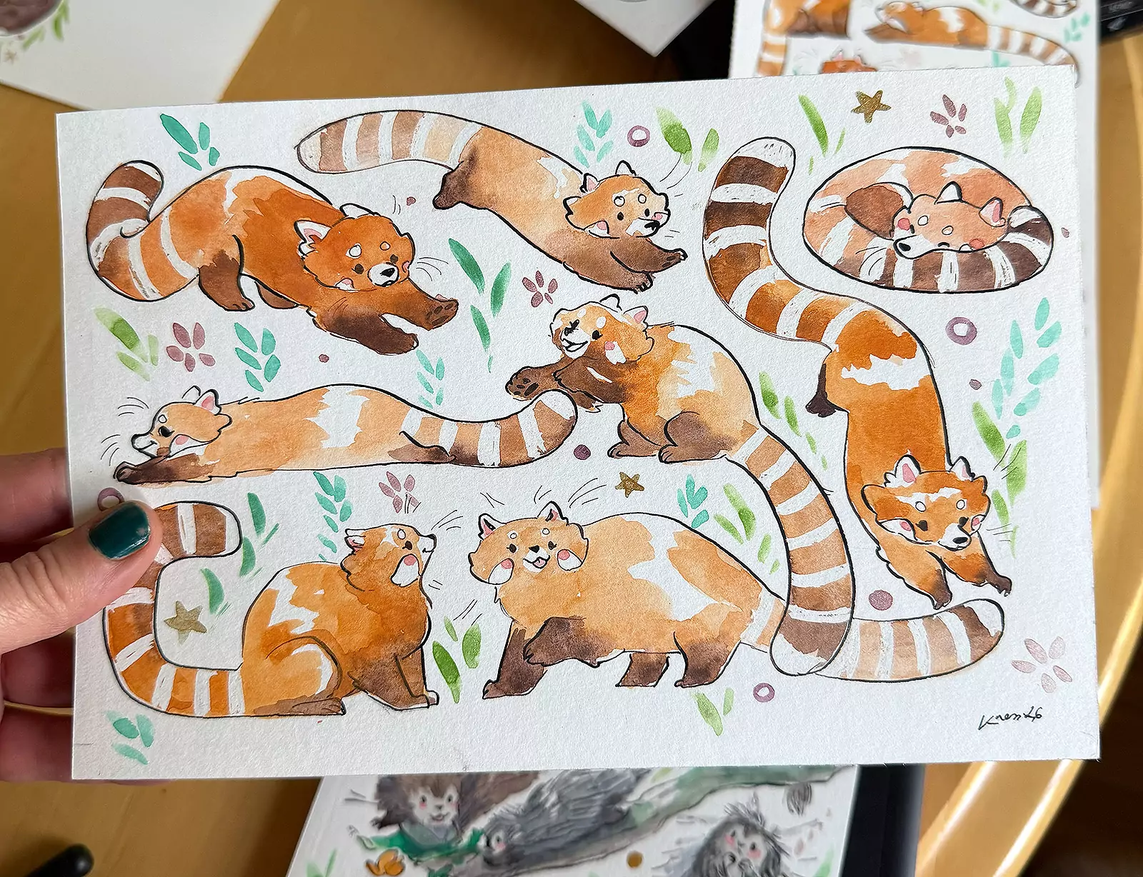 Peinture originale : 8 pandas roux