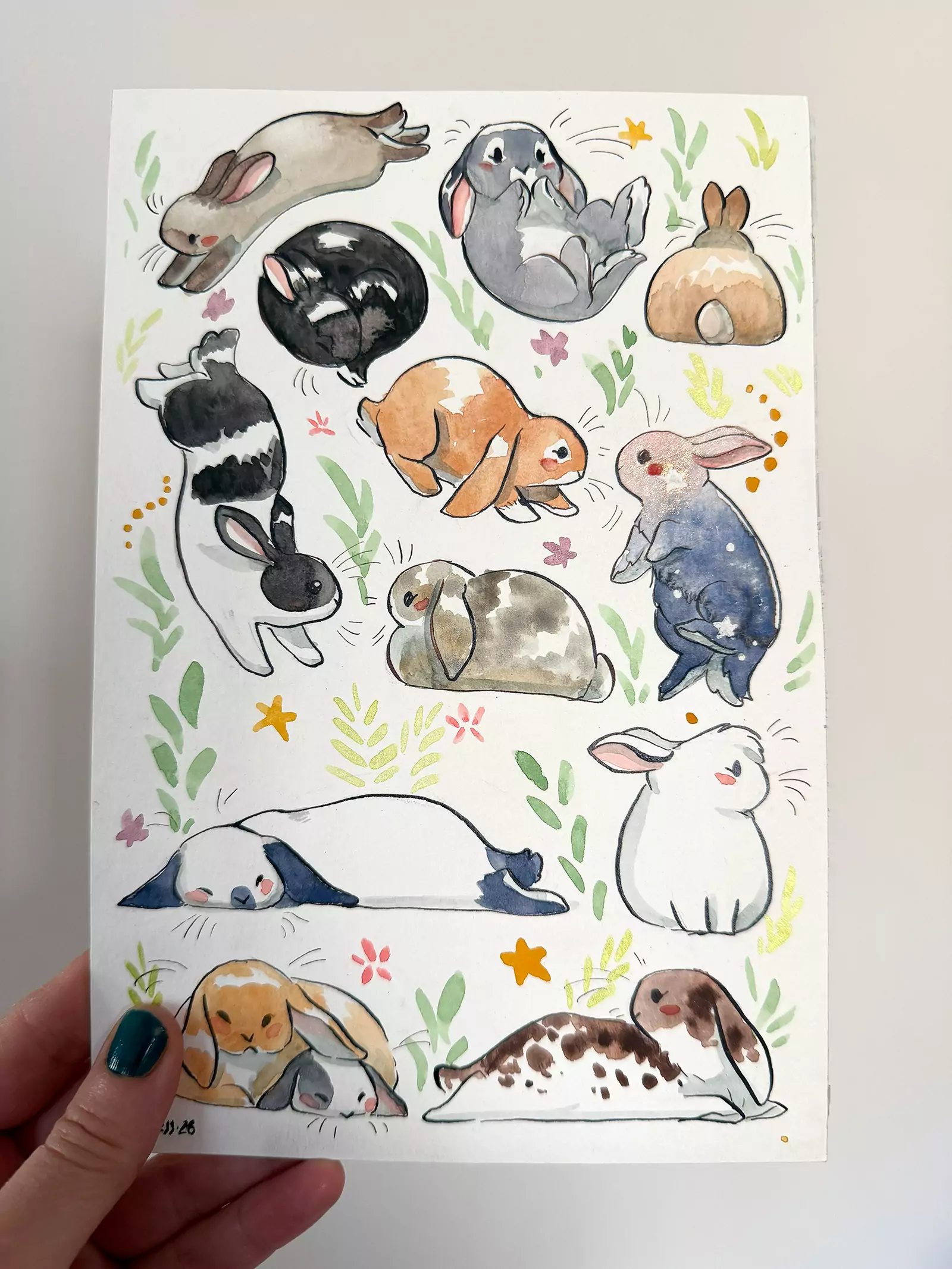 Original Watercolor Painting - 16 Bunnies