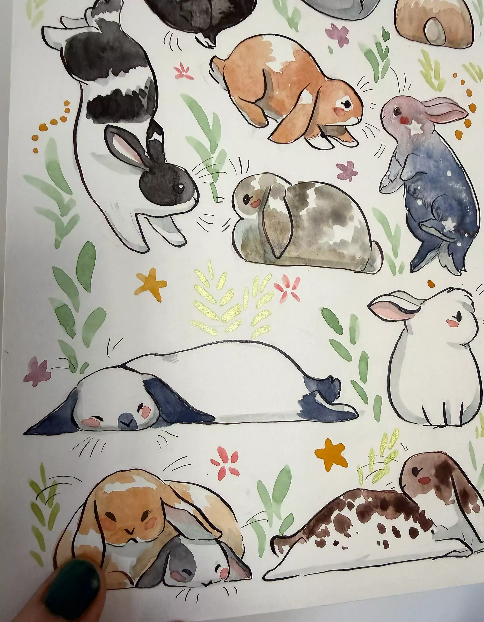Original Watercolor Painting - 16 Bunnies - Image 3