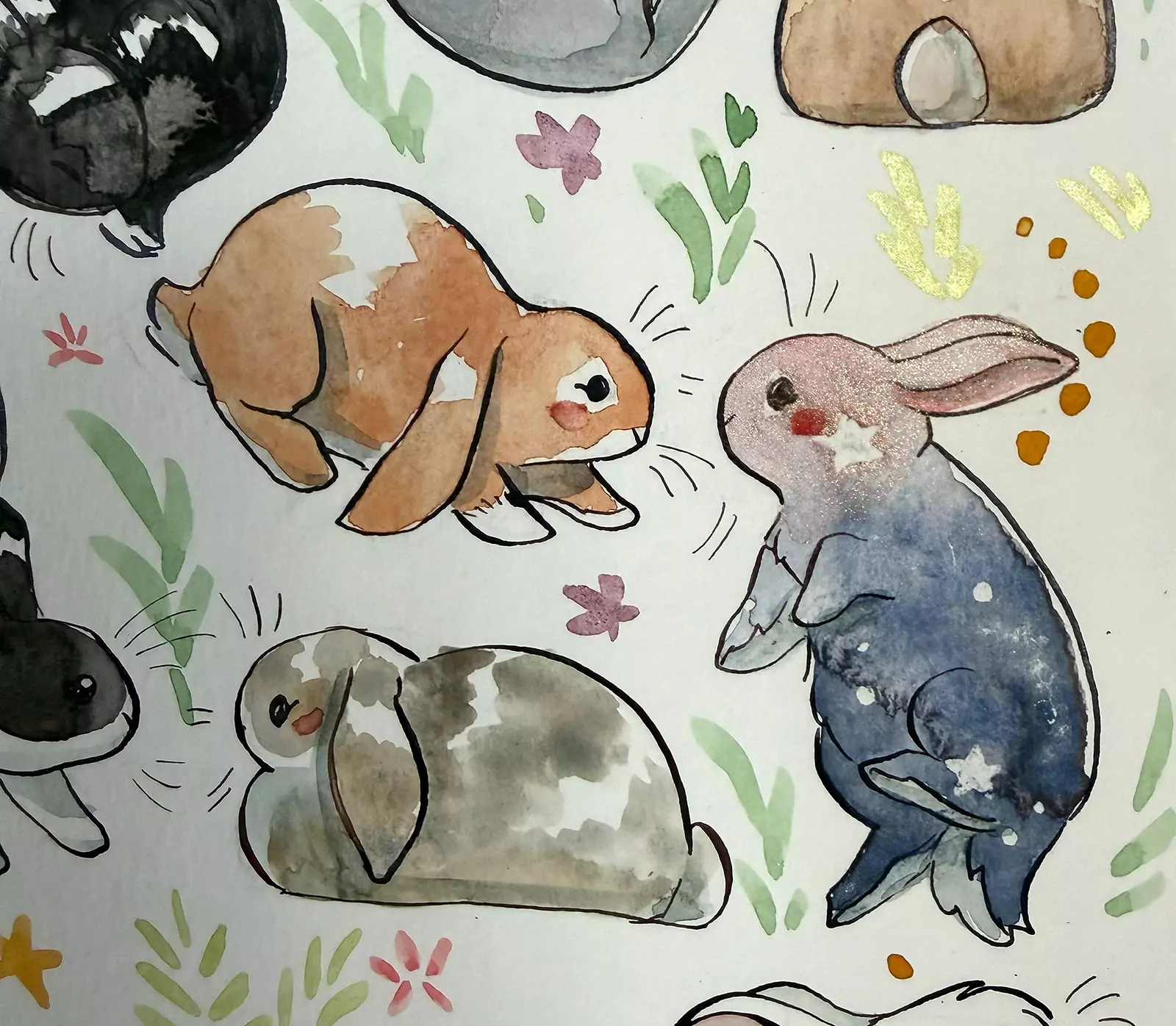 Original Watercolor Painting - 16 Bunnies - Image 4