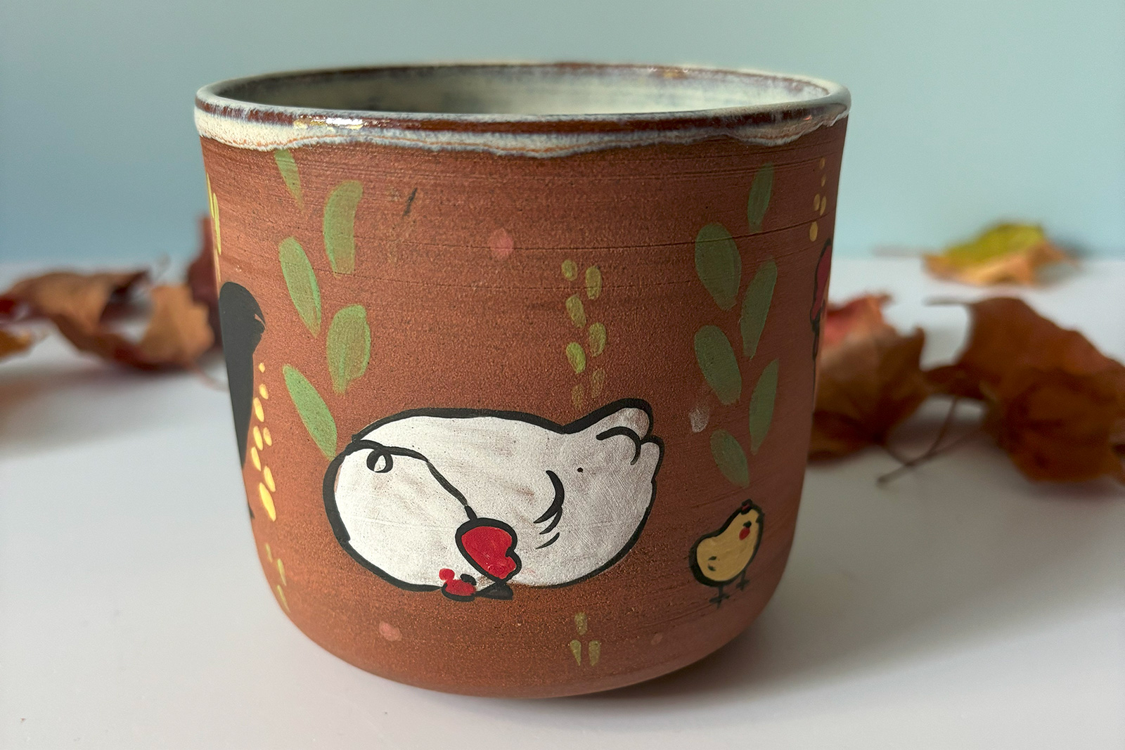 red cup handmade illustrated with cute chicken