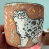 cute red cup with a snow leopard illustration handmade in Canada