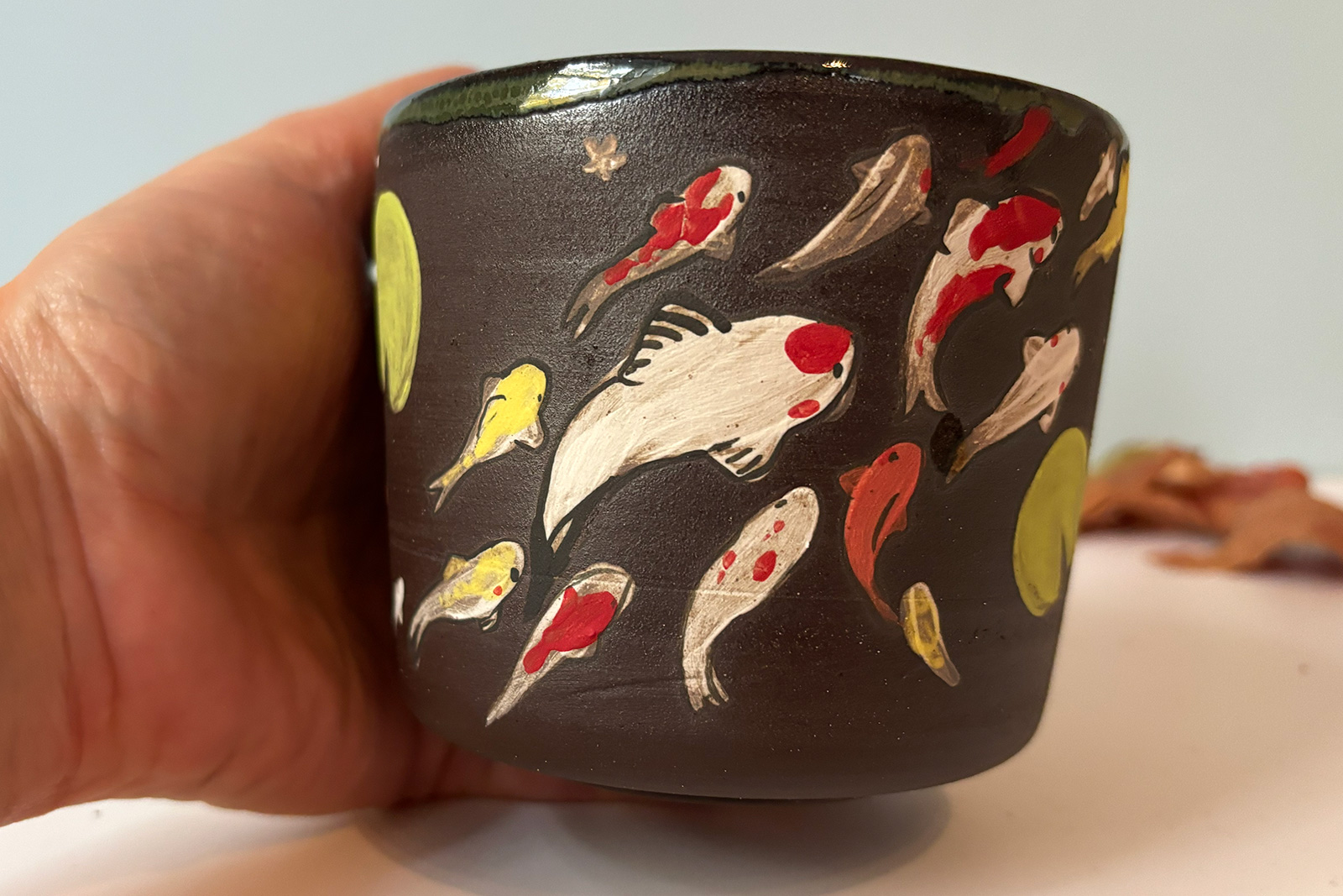 beautiful cup with koi fish