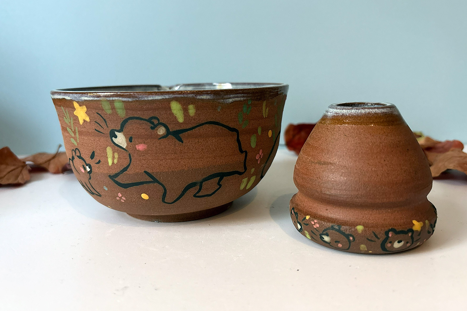 bear matcha bowl and whisk holder