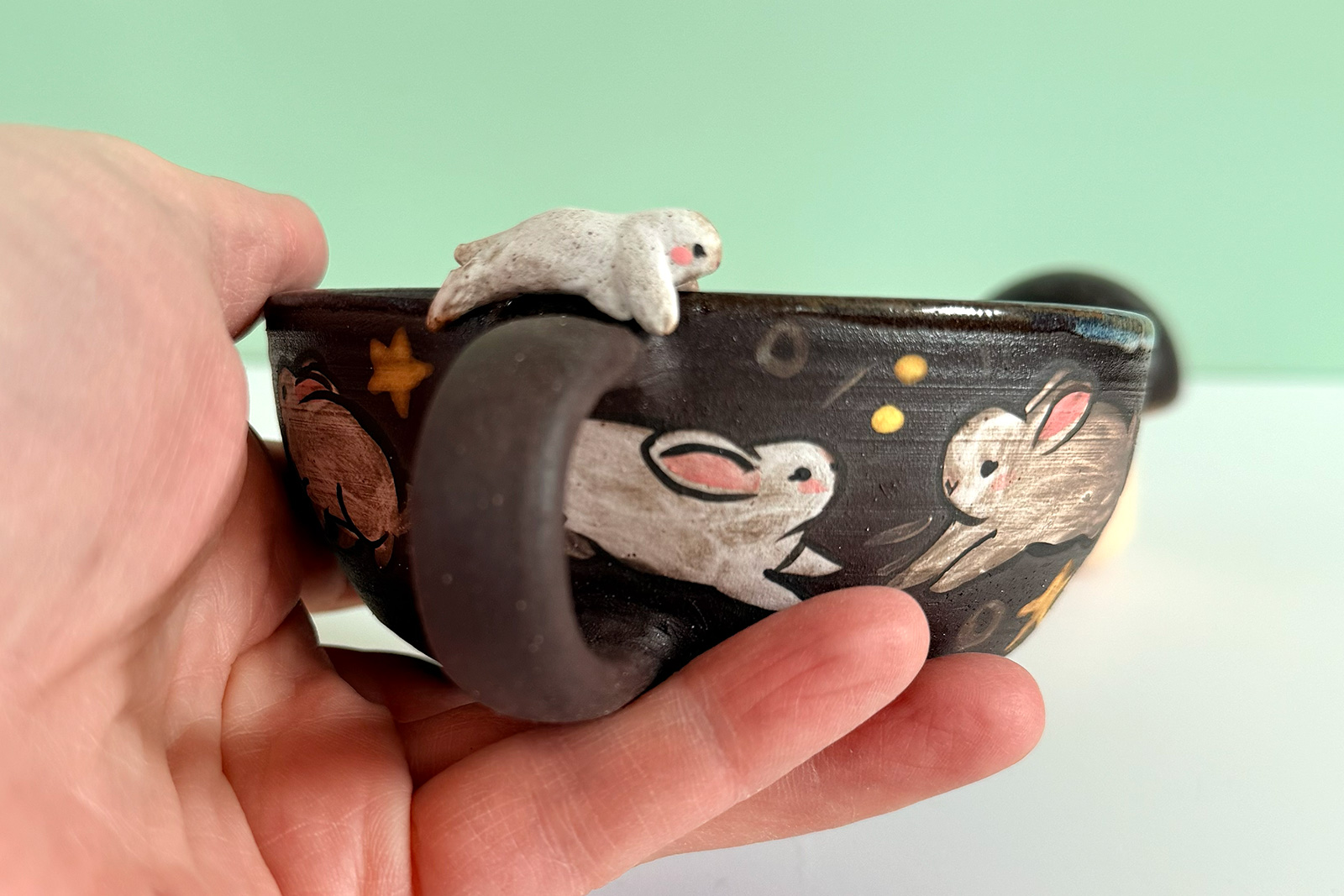 Ceramic Tea Cup - Sculpted Bunny